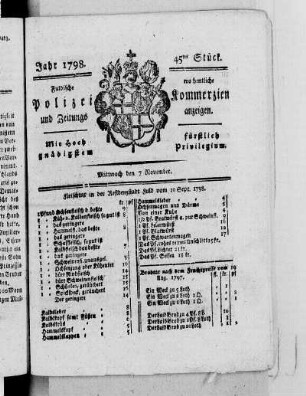45tes Stück, Ausgabe vom 7. November 1798