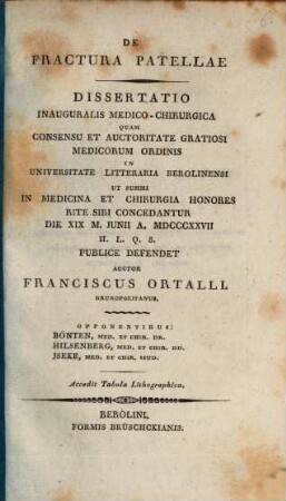 De fractura patellae : Diss. inaug. med.-chir. ; cum tab. lith.