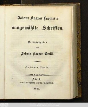 Theil 6: Johann Kaspar Lavater's ausgewählte Schriften