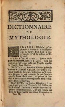 Dictionnaire de Mythologie, 2