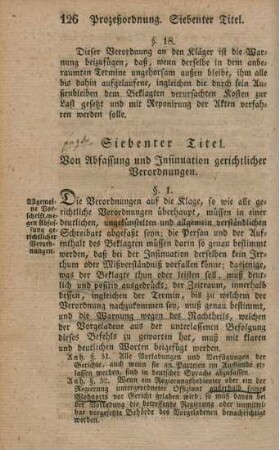 Von Abfassung und Insinuation gerichtlicher Verordnungen.