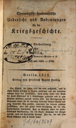 Chronologisch-synchronistische Uebersicht und Andeutungen für die Kriegsgeschichte, 2,2. von 1401 - 1756