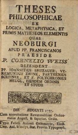 Theses philos. ex logica, metaphysica ...