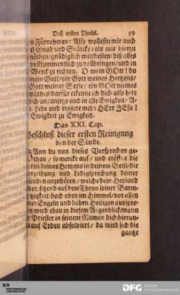 Das XXI. Cap. Beschluß dieser ersten Reinigung von der Sünde.