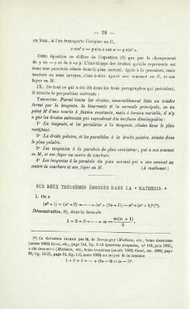 SUR DEUX THÉORÈMES ÈNONCÈS DANS LA « MATHESIS ».
