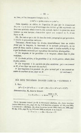 SUR DEUX THÉORÈMES ÈNONCÈS DANS LA « MATHESIS ».