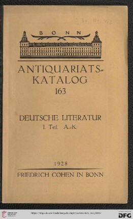 Nr. 163: Antiquariatskatalog / Friedrich Cohen, Buchhandlung und Antiquariat