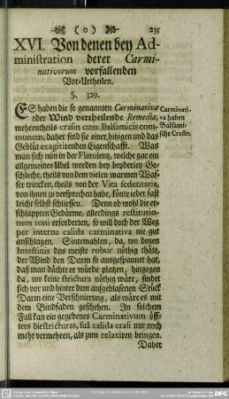 XVI. Von denen bey Administration derer Carminativorum vorfallenden Vor-Urtheilen