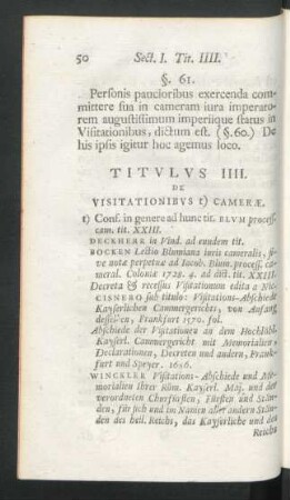 Titulus IIII. De Visitationibus t) Camerae.