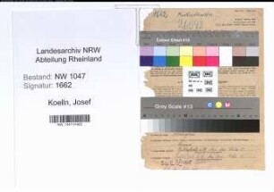 Entnazifizierung Josef Von Koelln , geb. 21.02.1905 (Tischler)