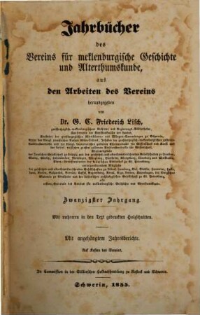 Jahrbücher des Vereins für Mecklenburgische Geschichte und Altertumskunde. 20, 20. 1855