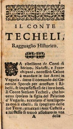 Il Conte Techeli : Ragguaglio historico