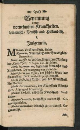 Benennung derer vornehmsten Kranckheiten.
