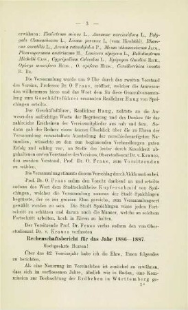Rechenschaftsbericht für das Jahr 1886/87 (F. v. Krauß)