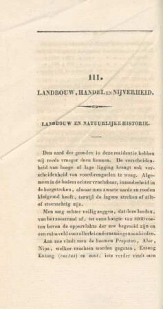 III. Landbouw, handel en nijverheid