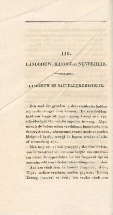 III. Landbouw, handel en nijverheid