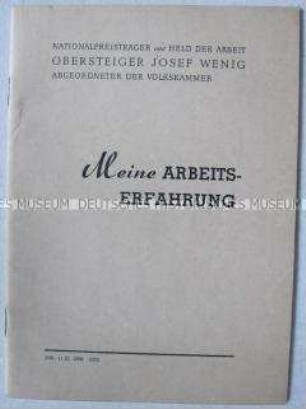 Propagandaschrift zum sozialistischen Wettbeweb im Bergbau mit Widmung des Autors Josef Wenig