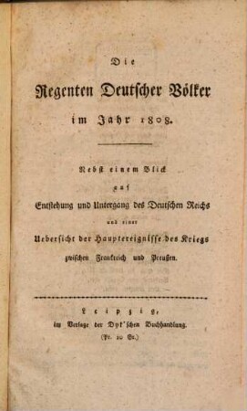 Die Regenten deutscher Völker im Jahr 1808