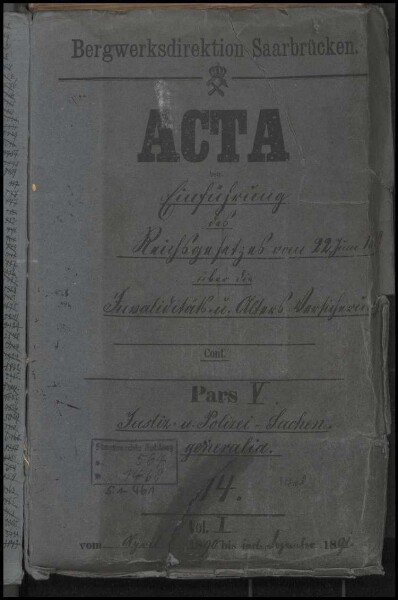 Einführung des Reichsgesetzes vom 22.06.1889 über die
                        Invaliditätsversicherung und Altersversicherung, Bd. I