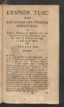 Lettre XVIII. Au même
