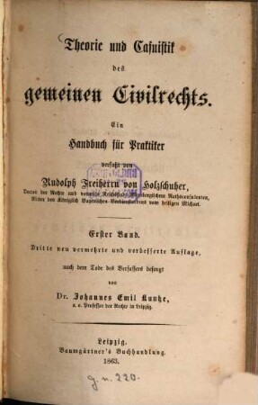 Theorie und Casuistik des gemeinen Civilrechts : ein Handbuch für Praktiker, 1