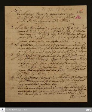 Vertrag zwischen Hieronymus Freyer und Jean Peron.
