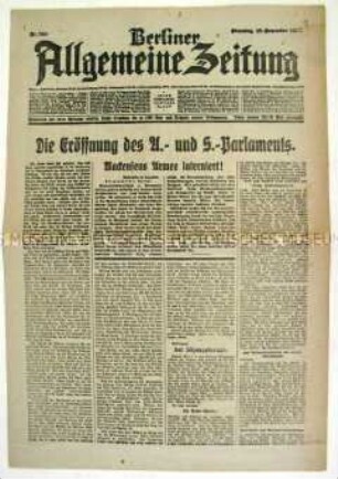 Tageszeitung "Berliner Allgemeine Zeitung" u.a. zum Reichskongress der Arbeiter- und Soldatenräte