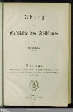 Abriß der Geschichte des Obstbaues