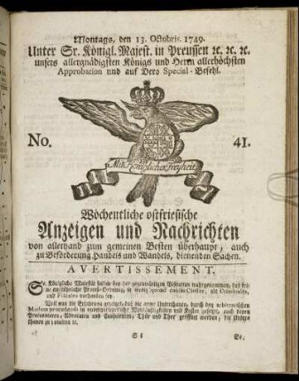 No. 41. Montags, den 13. Octobris. 1749.