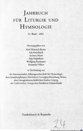 Jahrbuch für Liturgik und Hymnologie. 41. 2002