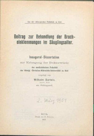 Beitrag zur Behandlung der Brucheinklemmungen im Säuglingsalter