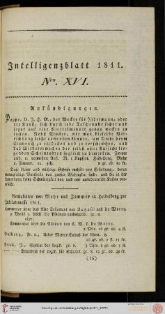 Intelligenzblatt Nro. XVI