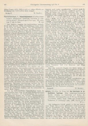 167-168 [Rezension] Pereferkowitsch, N., Talmud babylonicum ad codices manu scriptos editionesque vetterimas correctum et completum edidit P