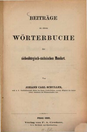 Beiträge zu einem Wörterbuche der siebenbürgisch-sächsischen Mundart