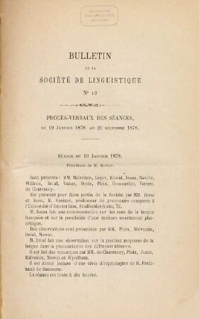 Bulletin de la Société de Linguistique de Paris. 3 = No. 13 - 19. 1875/79