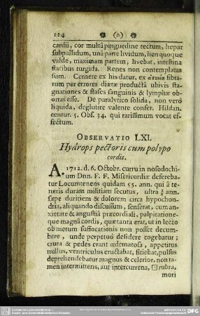 Observatio LXI. Hydrops pectoris cum polypo cordis
