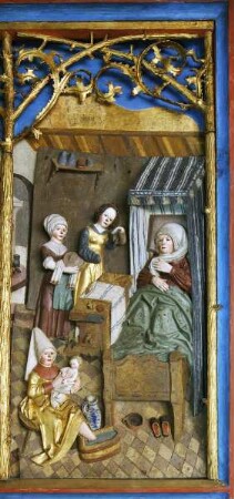 Schöllenbacher Altar — Linker Altarflügel - Szenen aus dem Marienleben — Geburt Marias