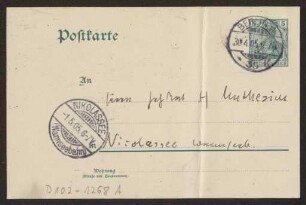Schreiben an Hermann Muthesius (Postkarte)