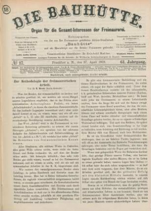 No 17. Frankfurt a. M., den 27. April 1918. 61. Jahrgang.