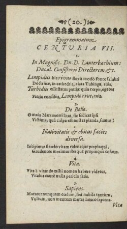 Epigrammatum Centuria VII.