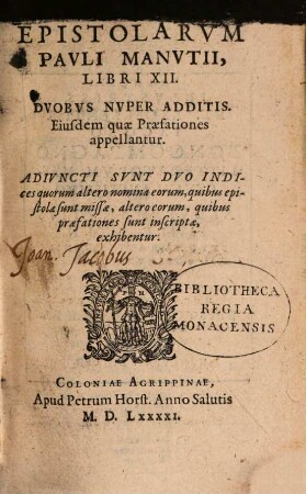 Epistolarum Pauli Manutii Libri duodecim