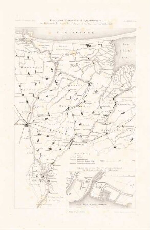 Weichsel-Nogat-Kanal: Lagepläne (aus: Atlas zur Zeitschrift für Bauwesen, hrsg. v. G. Erbkam, Jg. 38, 1888)