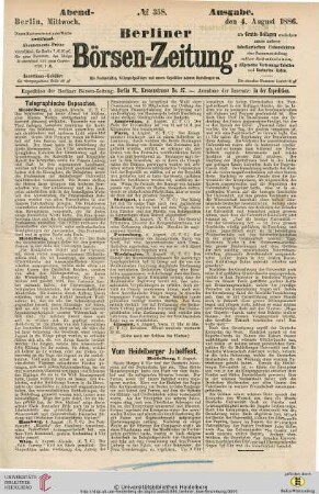 Vom Heidelberger Jubelfest. In: Berliner Börsenzeitung, Nr. 358, Abend-Ausgabe, 04.08.1886, S. [1]