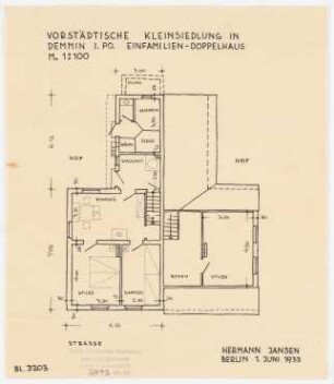 Vorschlag für ein Einfamilienhaus, Demmin: Grundriss für ein Einfamilien-Doppelhaus 1:100