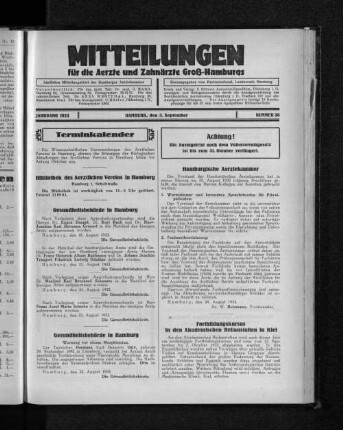 Jahrgang 1933, Hamburg, den 3. September, Nummer 36