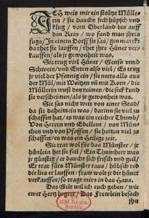 JCH weis mir ein stoltze Mülle=||rin/ sie daucht sich hüpsch vnd || klug/