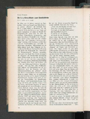 Dr.h.c. Erna Mohr zum Gedächtnis
