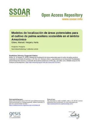 Modelos de localización de áreas potenciales para el cultivo de palma aceitera sostenible en el ámbito Amazónico