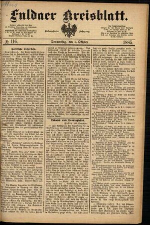 Ausgabe vom Donnerstag, den 01. Oktober 1885.