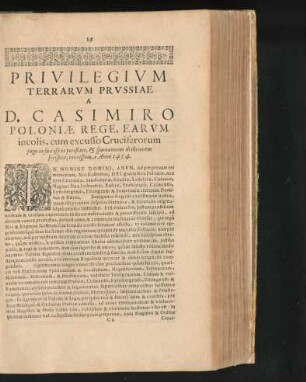 Privilegium Terrarum Prussiae A D. Casimiro Poloniae Rege ... Anno 1454.